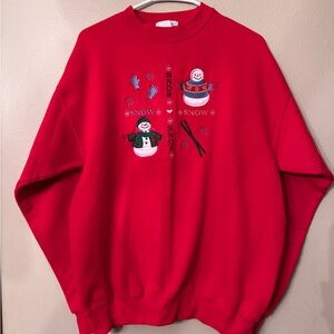 Vintage 90s Willow Bay Red snowman embroidered crewneck Christmas sweatshirt
